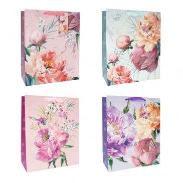 Пакет подарочный 18х23+10см Ламинированный люкс с глитером 4 диз х480 "Цветы" 12 шт/упак